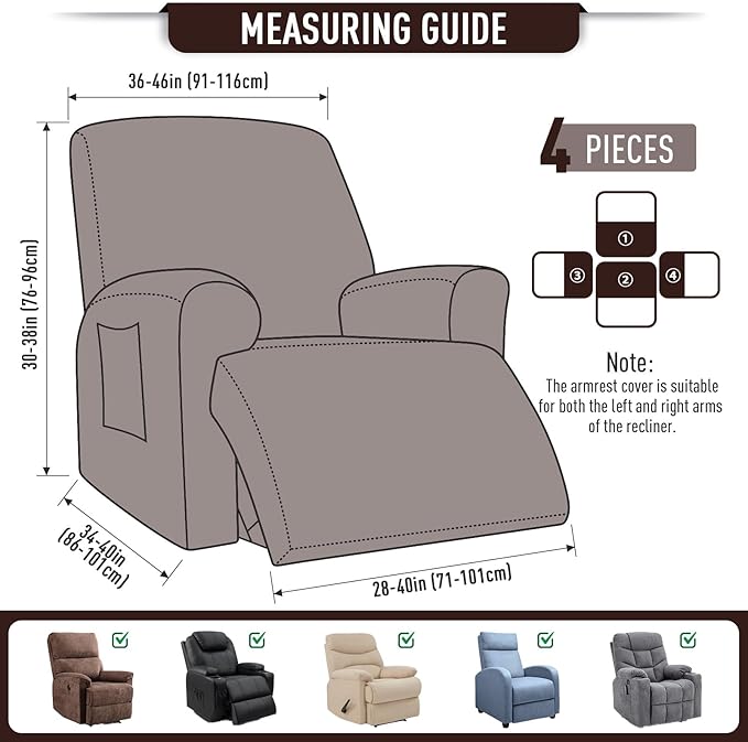TAOCOCO Oversized Recliner Chair Covers, 1 Seater Streach Recliner Covers Soft