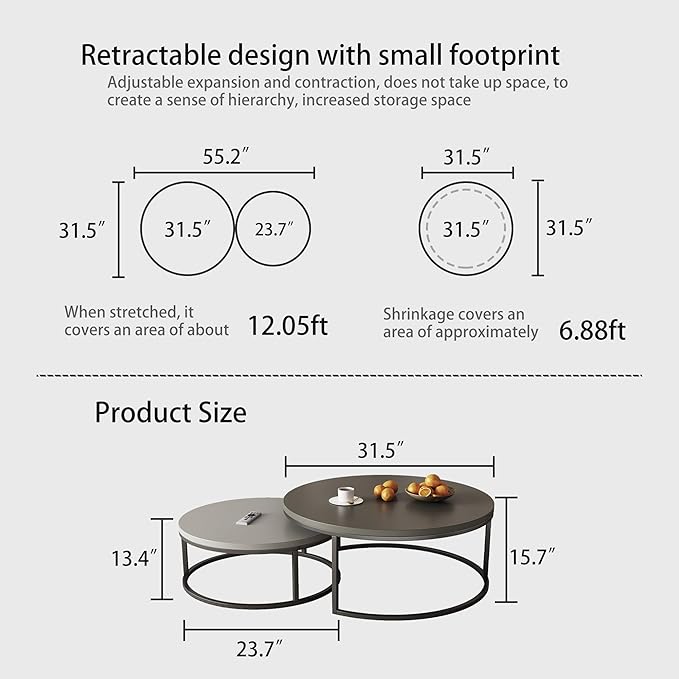 2-Piece Round Nesting Coffee Tables – Walnut Wood Top