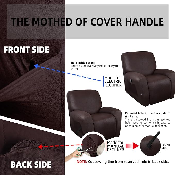 ANARACHON Recliner Chair Covers Leather Like, 4 Pieces Recliner Cover