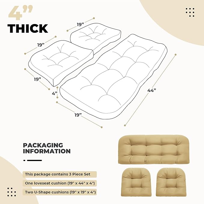 DANGHOOGY Wicker Chair Cushions, Waterproof Outdoor Loveseat Cushions