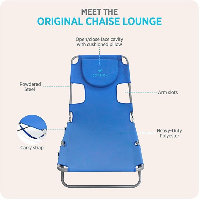 Ostrich the Original Chaise 72 x 22 Inch Lounge Portable Reclining Lounger