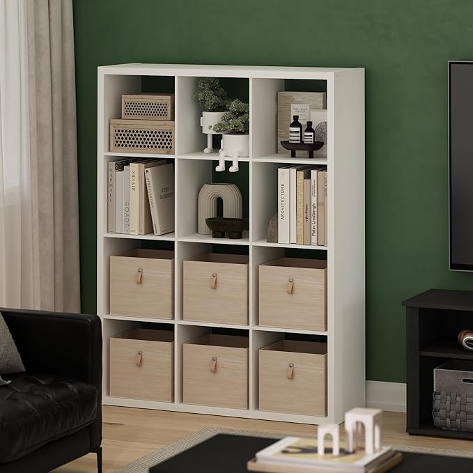 Furinno Cubicle Book Shelf, 12-Cube Bookshelf, Extra Thick Frame Reversible