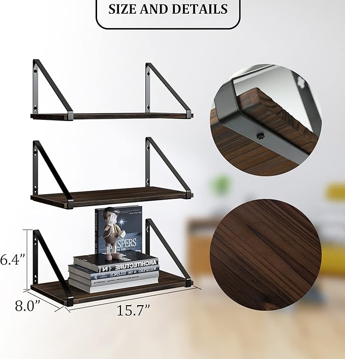 BAMEOS Floating Shelves Rustic Wood Wall Shelf, Small Bookshelf