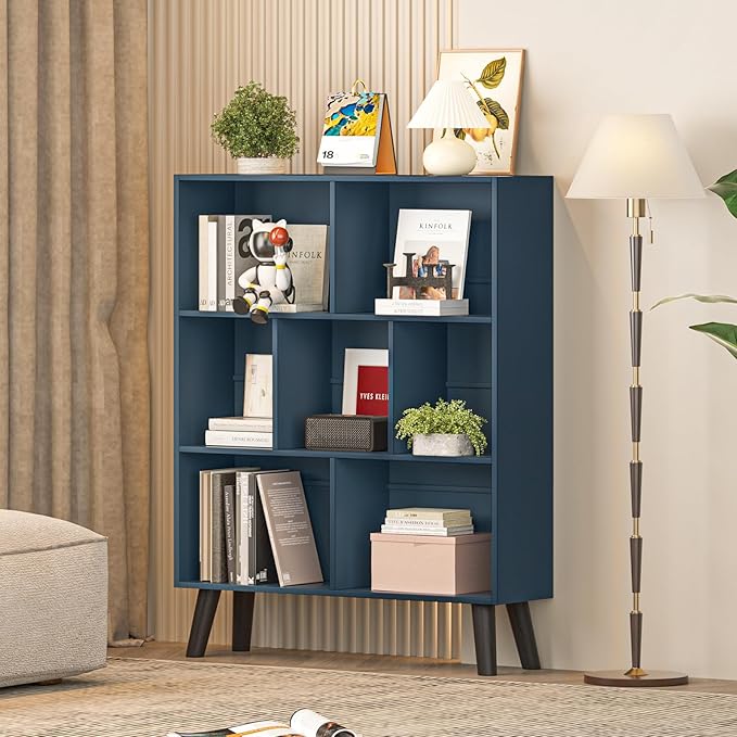 YAHARBO Blue Bookshelf, 3 Tier Book Shelf