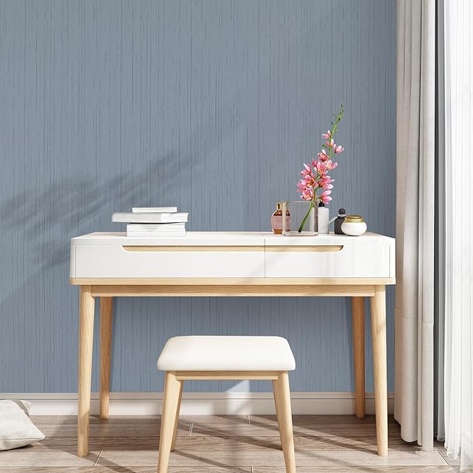 Grey Blue Grasscloth Peel and Stick Wallpaper 15.74" x 196.85" Textured Neutral