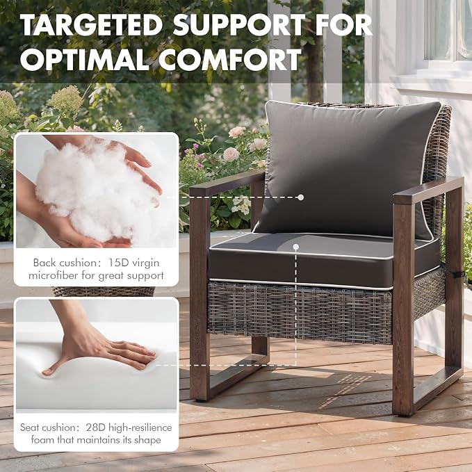 MIULEE Dark Grey Outdoor Seat Cushion 24x24 Inch Waterproof & 3 Year Fade