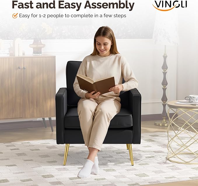VINGLI Modern PU Leather Accent Chairs Set of 2, Single Sofa Chair