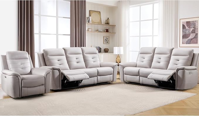 ANJ 3-Piece Faux Leather Power Recliner Sofa Set