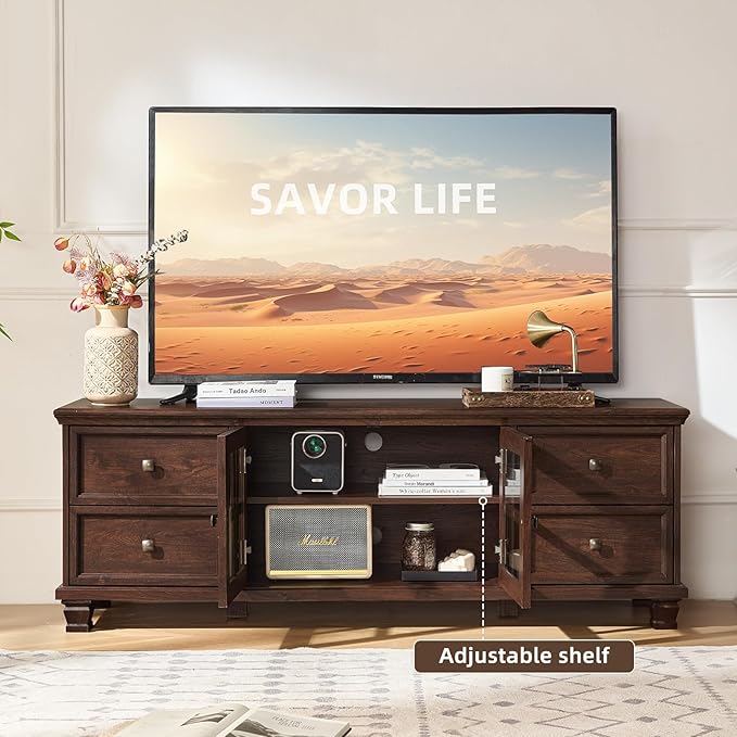 SAVOR LIFE Farmhouse TV Stands for Living Room, Wood TV Console