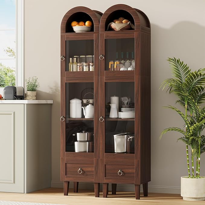 71" Tall Arched Cabinet with Acrylic Door, Modern Curio Arched Bookcase with