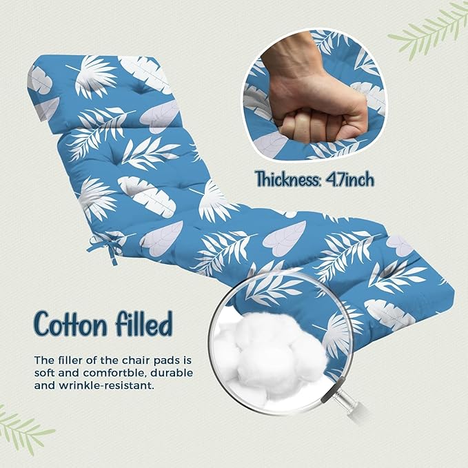Outdoor Chaise Lounge Chair Cushion 75.1 x 22.8 x 4.7 Inches 100% Waterproof