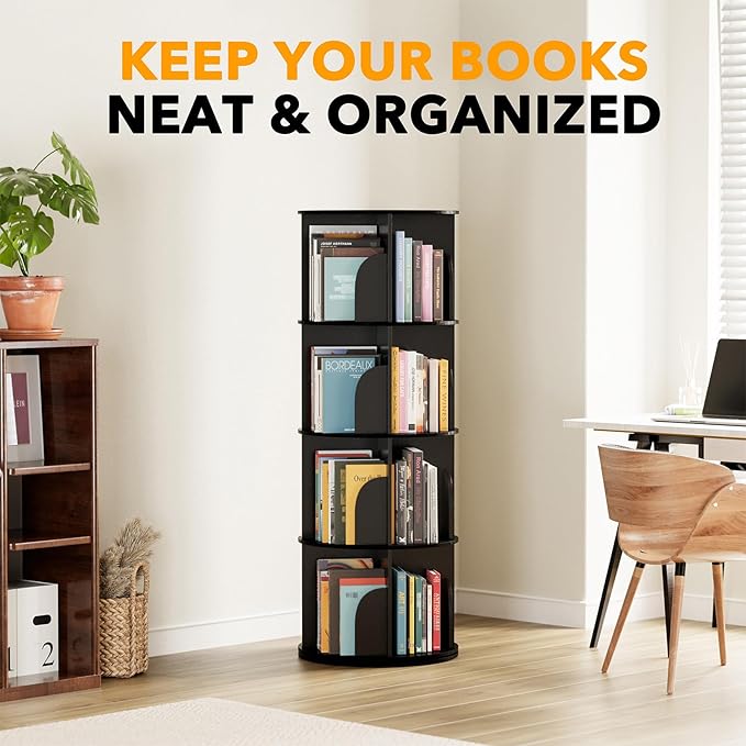 SpaceAid 4 Tier Rotating Bookshelf Tower, Spinning Bookcase Lazy Susan