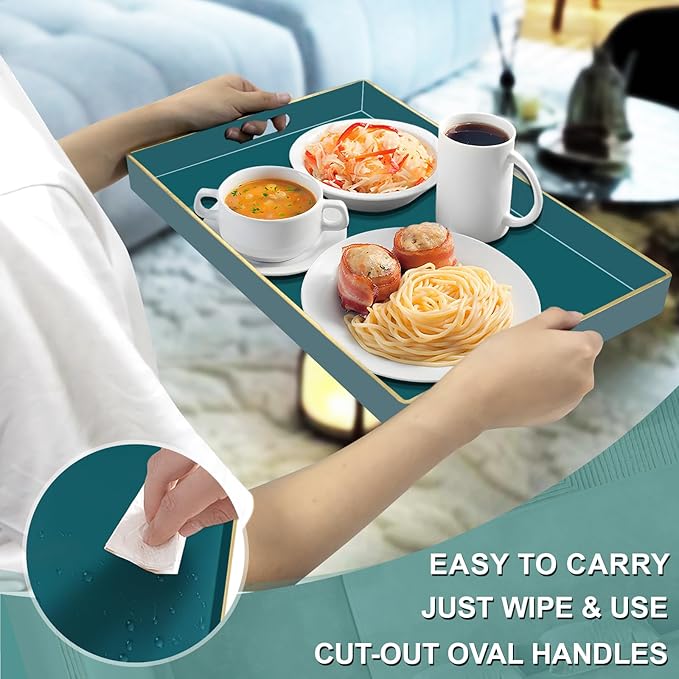 MAONAME Teal Serving Tray with Handles, Modern Decorative Tray
