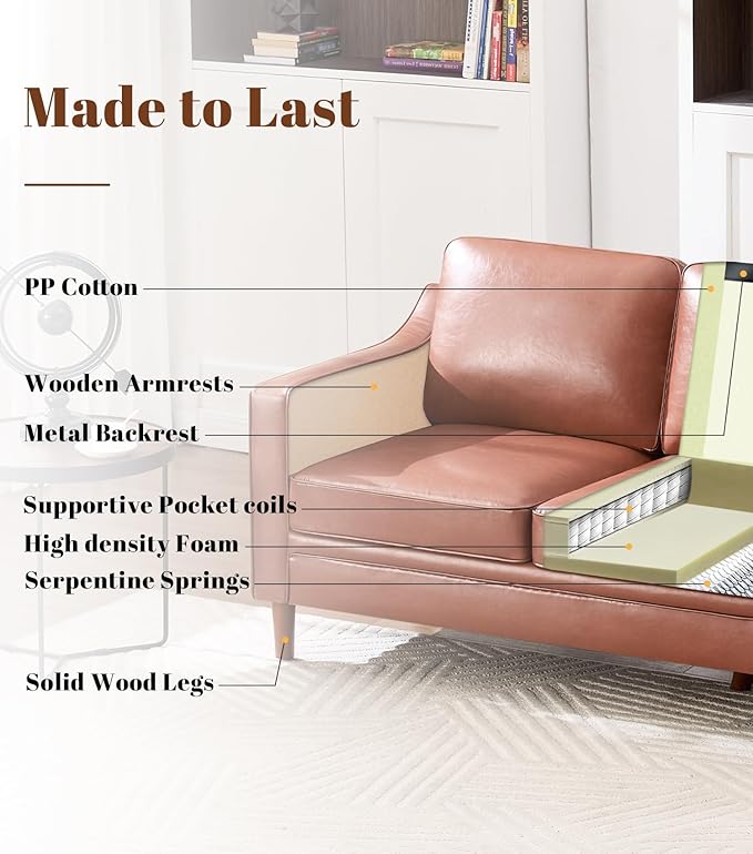 Kingfun Living Room Furniture Sets, 3 Seater Couch and Loveseat, Mid Century