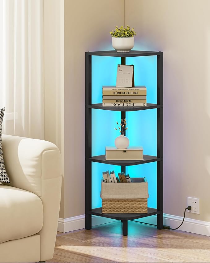 TUTOTAK Corner Shelf, 4-Tier Corner Bookshelf