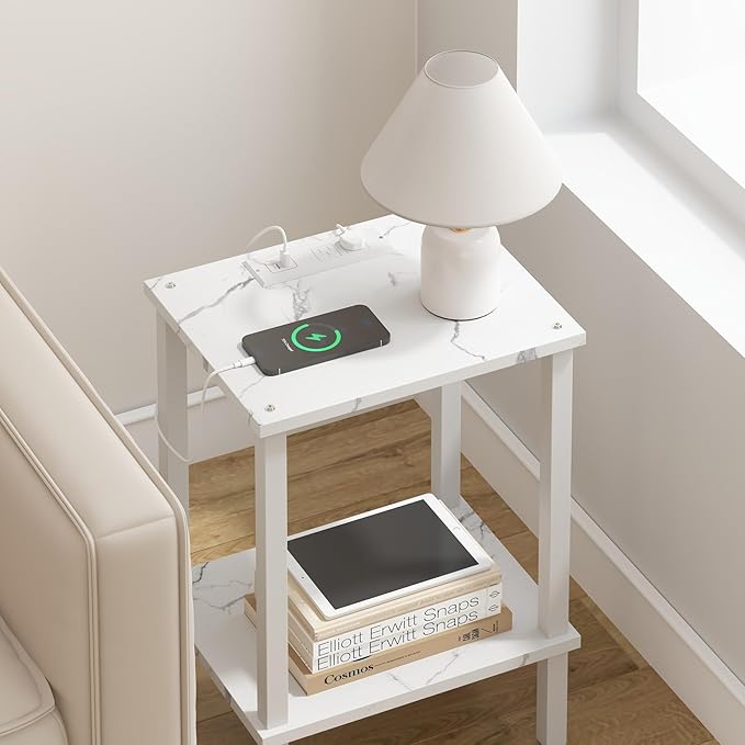 TUTOTAK End Table with Charging Station, Small Side Table with Outlets