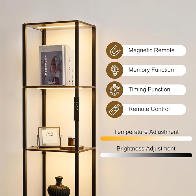Corner Shelf with Lights, 5-Tier Display Shelf Curio Cabinet, 3 Color Dimmable