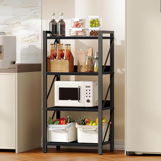 HOOBRO Bookshelf, 4-Tier Industrial Bookcase, Book Shelf Storage Organizer