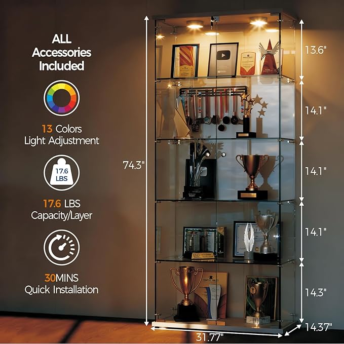 IDEALHOUSE Tempered Glass Display Cabinet