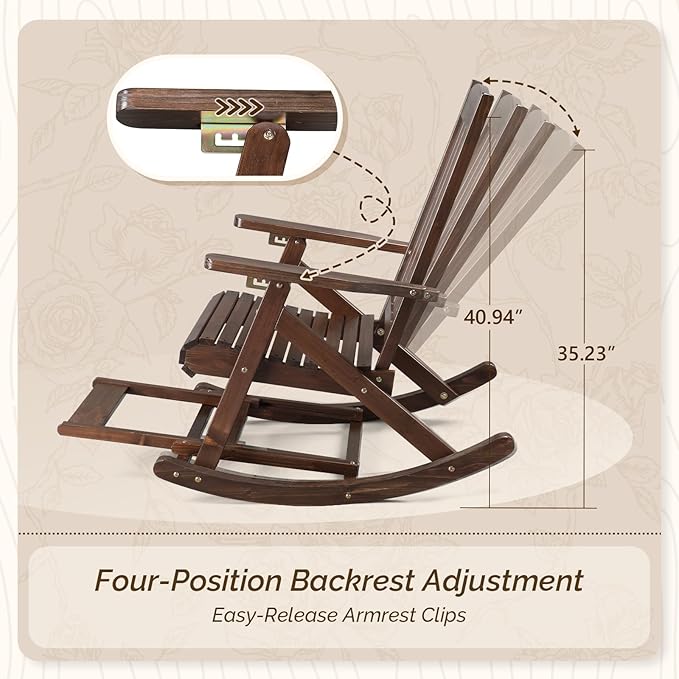 VINGLI Wooden Porch Rocking Chair, Heavy Duty Outdoor Rocking Chair