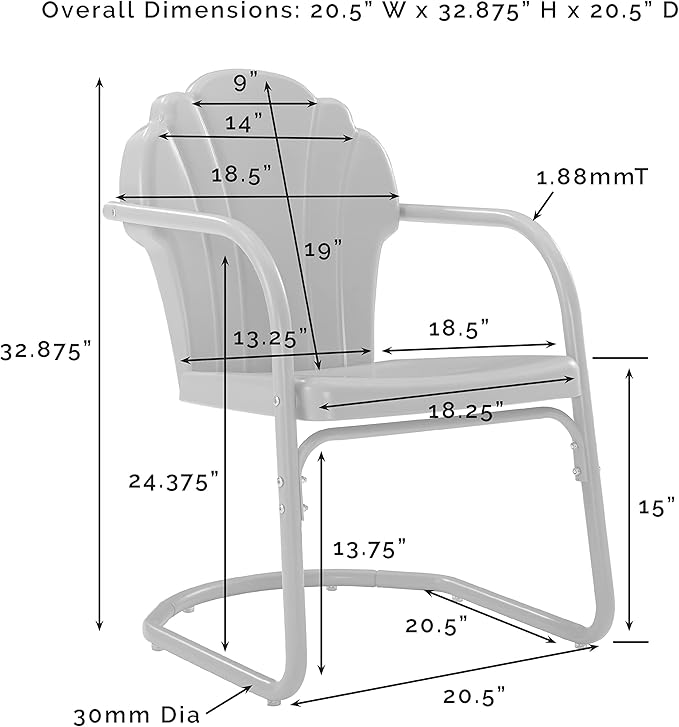 Crosley Furniture Tulip 2-Piece Outdoor Chair Set, Retro Metal Patio Chairs