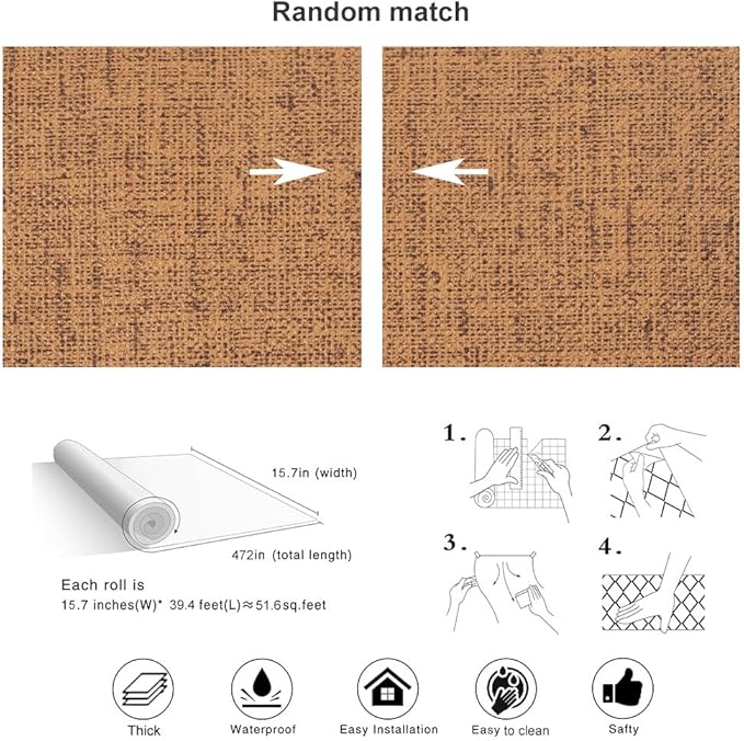 Beige Wallpaper Peel and Stick 472" Textured Beige Grasscloth Contact Paper