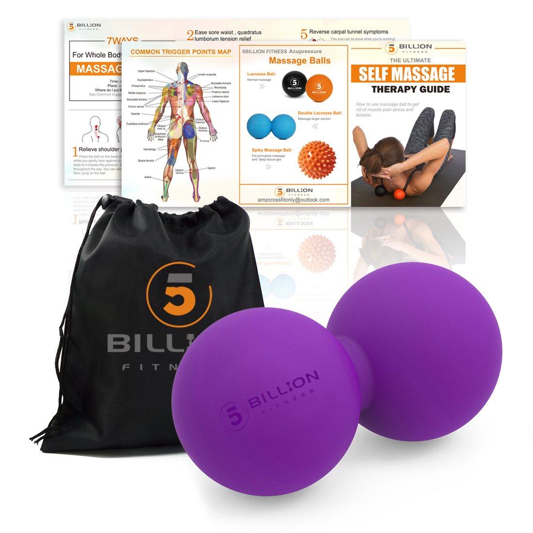 5BILLION FITNESS Peanut Massage Ball,Double Lacrosse Ball and Mobility Massage Ball for Physical Therapy - Deep Tissue Massage Tool for Myofascial Release, Muscle Relaxer, Acupoint Massage (Purple)