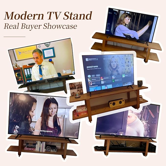 Tiita TV Stand with Storage for TVs up to 65'', Bamboo TV Console Entertainment