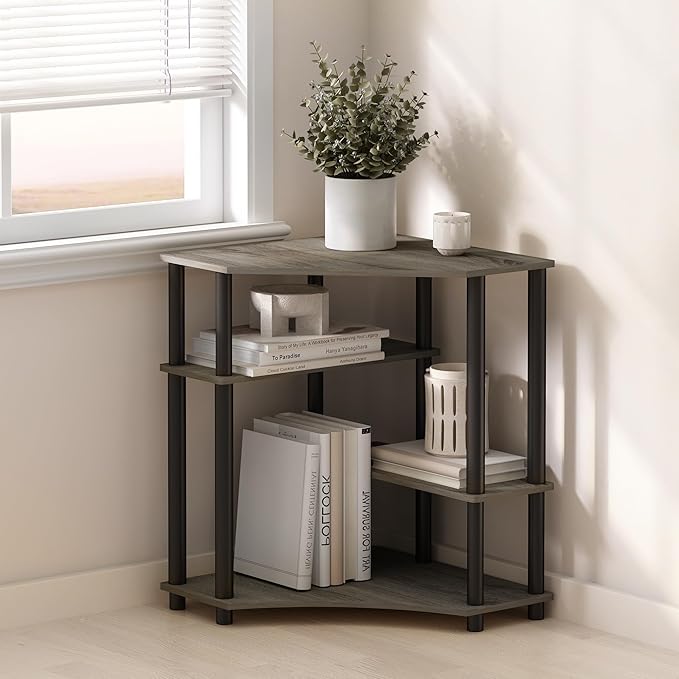 Furinno Turn-N-Tube Storage Shelves, 4-Tier Corner Shelf, Toolless Assembly