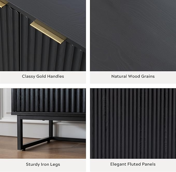 EYYTHUNG Fluted Cabinet with Storage Set of 3, Sideboard Buffet Cabinet with