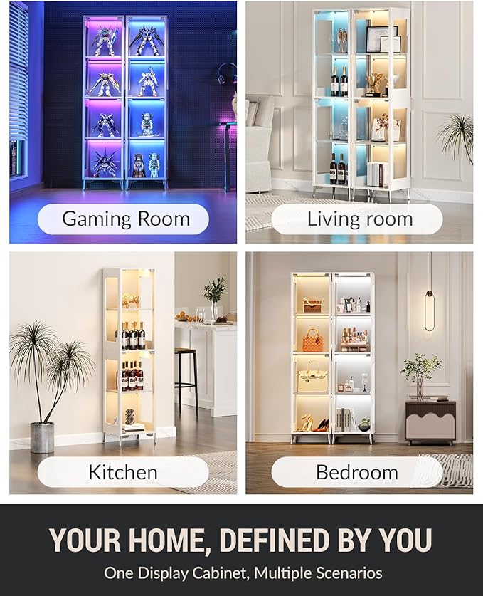 Glass Display Cabinet, 4-Tier Curio Cabinet, Adjustable Shelves, 000 Color