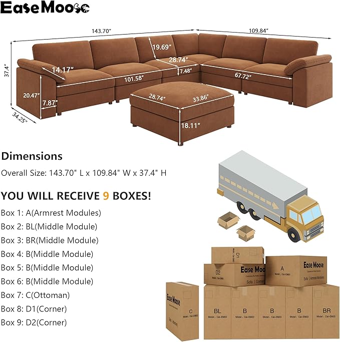 EASE MOOSE Oversized Sectional Modular Sofa, Chenille Large L Shape Sectional