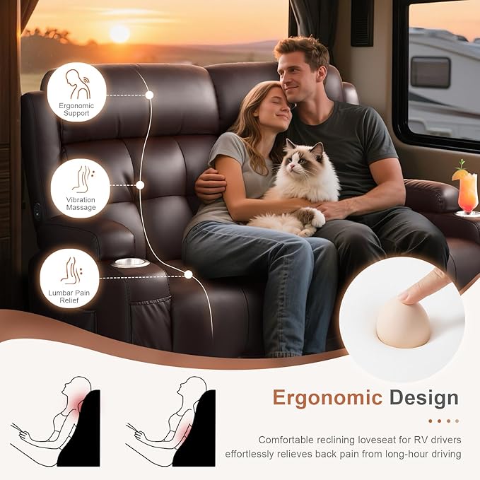 RV Loveseat Recliner Sofa, Wall Hugger Massage Reclining RV Couch