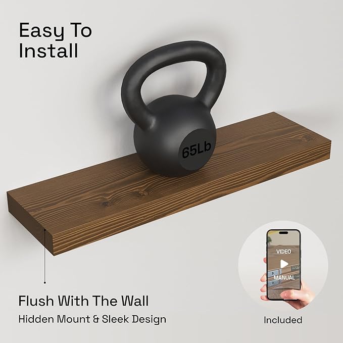 BAOBAB WORKSHOP Wood Floating Shelves, Bathroom Shelf 24 inch, Walnut Floating