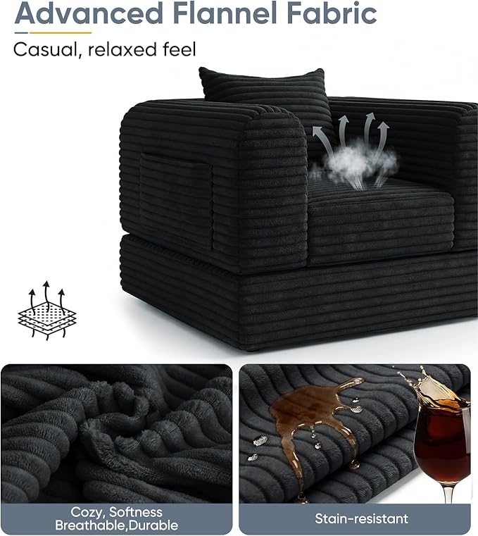 Versatile 2 in1 Loveseat Accent Chair Couch Convertible Boneless Chaise Lounge