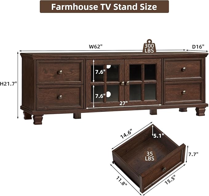 SAVOR LIFE Farmhouse TV Stands for Living Room, Wood TV Console