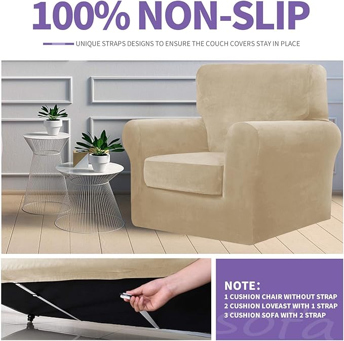 ZNSAYOTX Luxury Velvet Sofa Cover 3 Piece Stretch Loveseat Covers