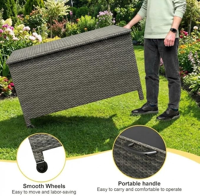 GarveeLife Medium Outdoor Wicker Storage Box, PE Rattan Patio Storage Chest