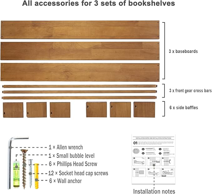 AZSKY Light Walnut Nursery Book Shelves 36 in Floating Wall Mounted Bookshelf