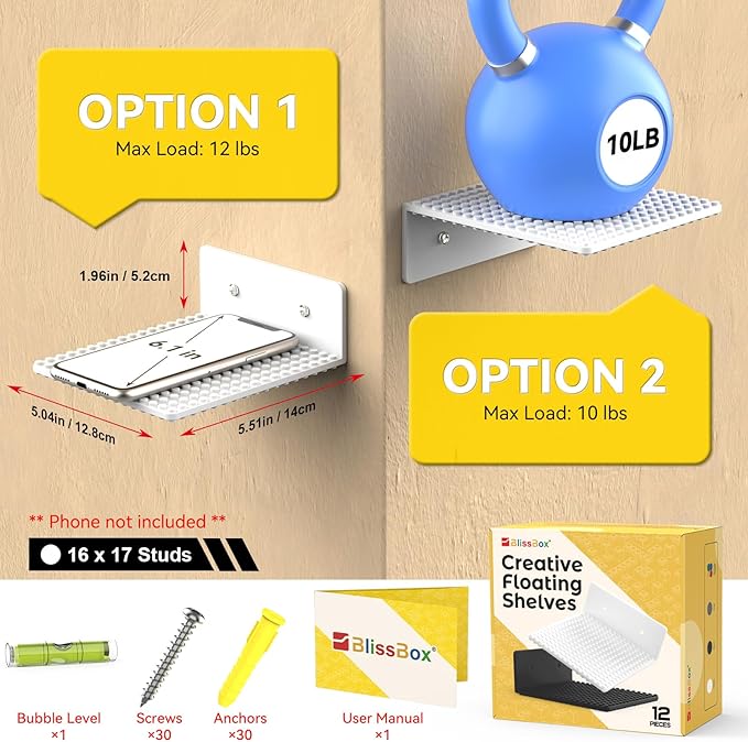 BlissBox 12-Pack Floating Shelves