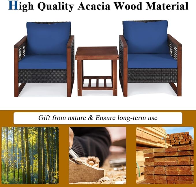 Tangkula 3 Pieces Patio Wicker Furniture Set, Rattan Outdoor Sofa Set