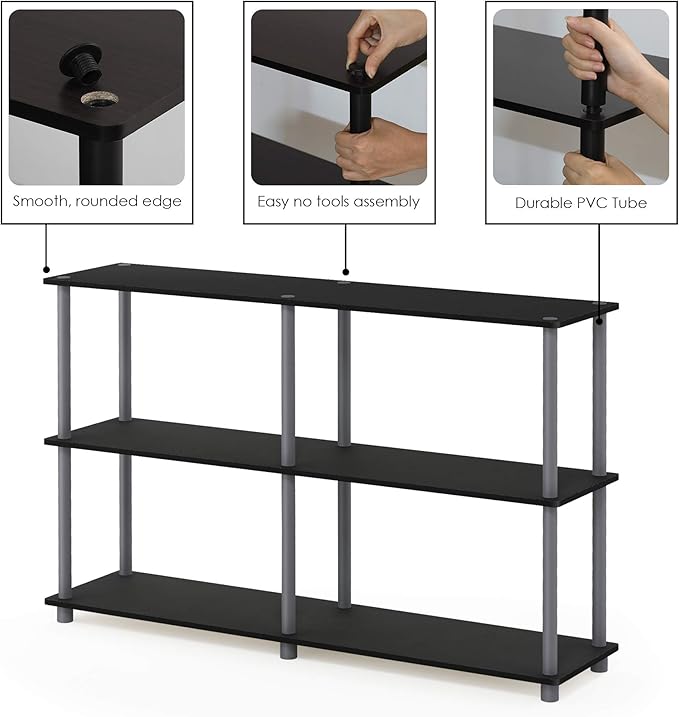 Furinno TURN-N-TUBE Storage Shelves, 3-Tier 47.4 Wide Book Shelf, Corner Shelf