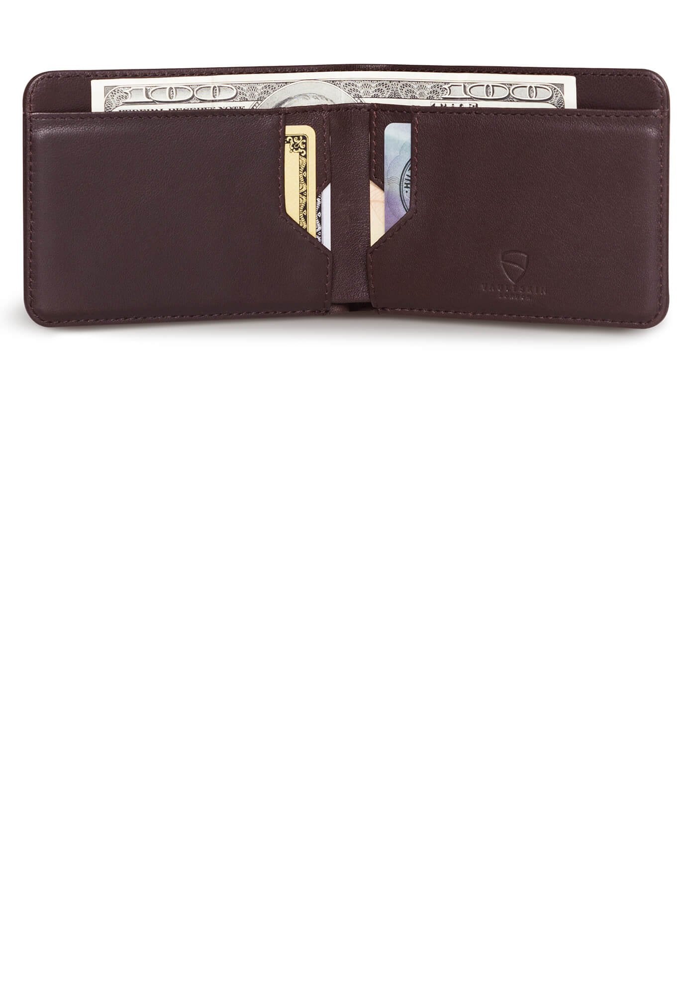 Vaultskin MANHATTAN Slim RFID Blocking Bifold Leather Wallet for Men - Minimalist Front Pocket Card Holder, Holds 9 Cards & Cash, Premium Italian Leather (Brown)