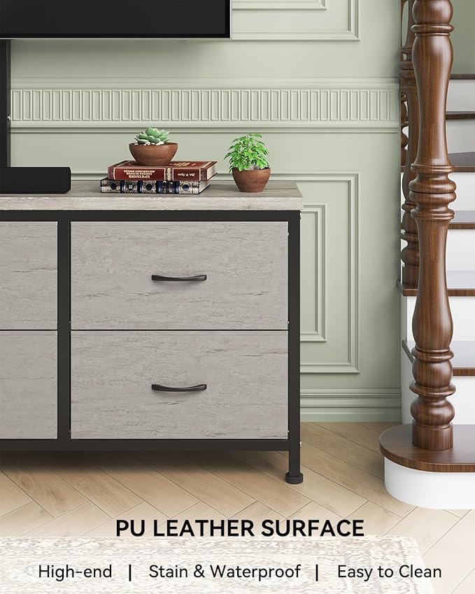 TV Stand with Mount, Fabric Dresser with 6 Drawers
