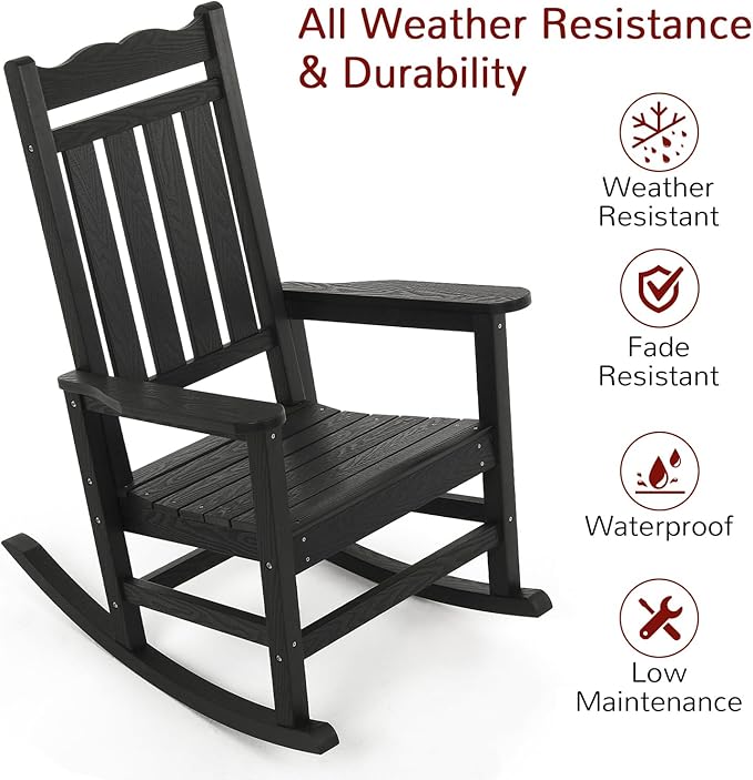 Stoog Patio Rocking Chair, All-Weather Porch Rocker, 400 lbs Weight Support