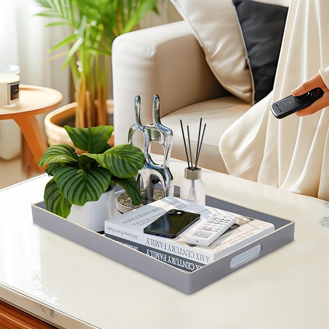 MAONAME Gray Serving Tray with Handles, Modern Grey Decorative Tray