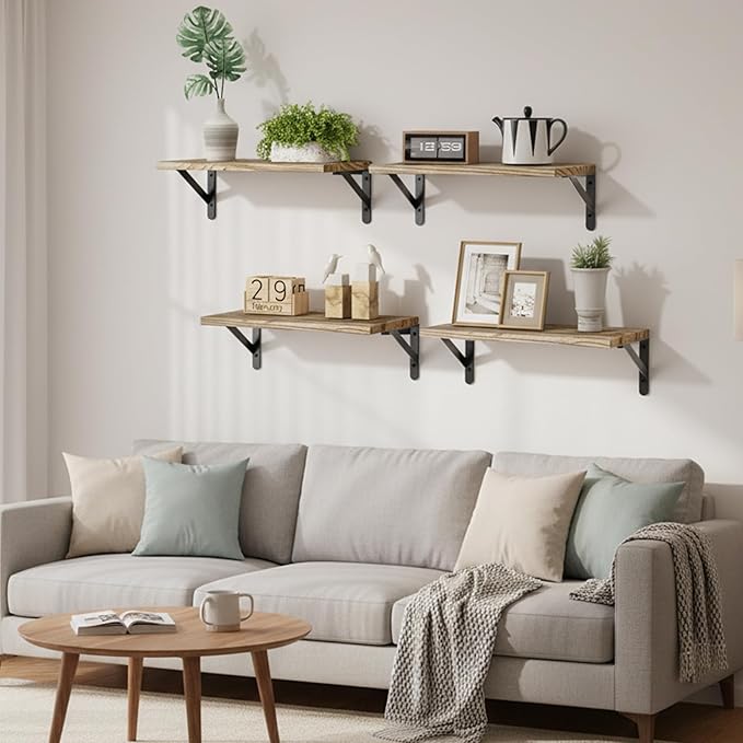 Fixwal Floating Shelves for Wall, Wood Wall Mounted Shelves for Bedroom