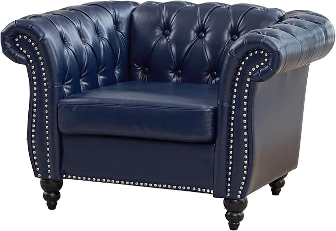 LEVNARY Chesterfield Armchair, Tufted Leather Accent Chair, Mid-Century Modern