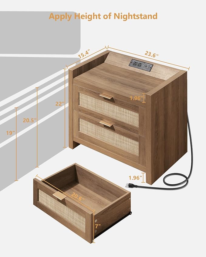 SICOTAS Rattan Nightstand End Table