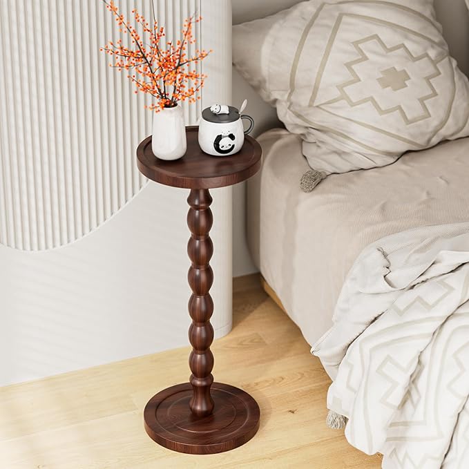Solid Wood Drink Table, Rubber Wood‌ Small Round Side Table